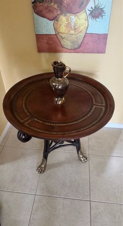 Round Wood Accent Table with Claw Feet
