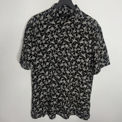 All Saints Scribble Short Sleeve Button Down Shirt Mens Large Black