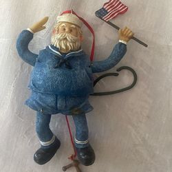 Vintage Patriotic Sailor Santa Pull-String Ornament - Jumpy Style