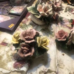 Ceramic And Glass Flowers And Candle Holder