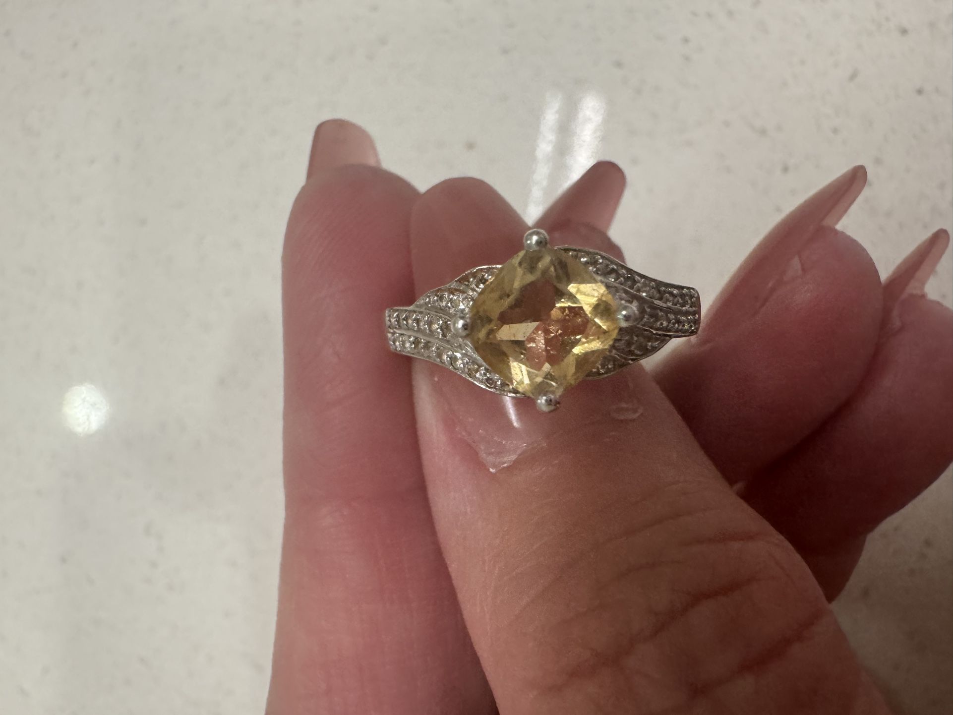 Genuine Citrine And Diamond Sterling Silver Ring