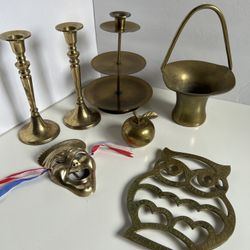 Brass Lot Owl Candlesticks Apple M2M Home Decor