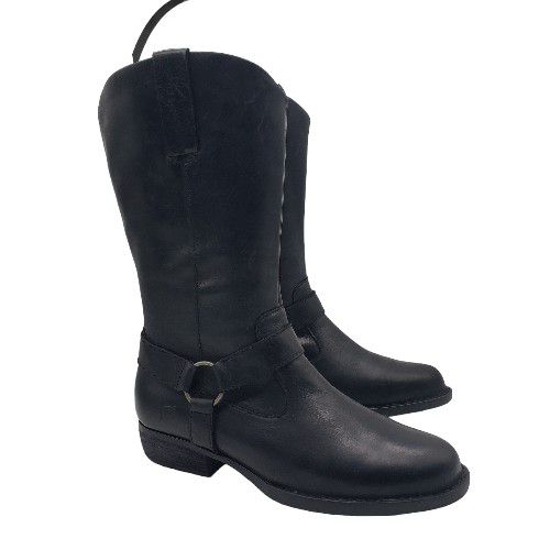 BORN Womens 'Tangel' Black Waterproof Leather Side Zip Harness Boots Sz 8 M $200