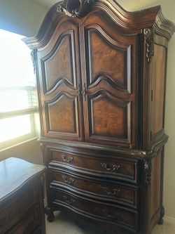 Large Carved Wood Armoire / Media Cabinet / Wardrobe