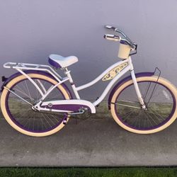 White & Purple Beach Cruiser Bike! 