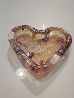 Homemade Heart Shaped Resin Ash Tray with Flower Sticker