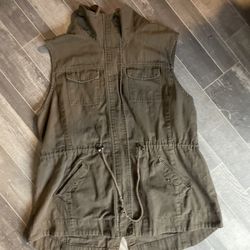 Sebby Utility Vest Canvas Top Womens XXLarge Brown Zip Snap Sleeveless Jacket