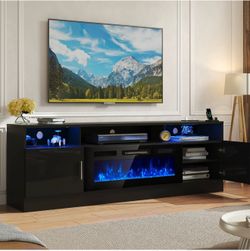 Like New 70” TV Stand w/ Electric Fireplace, LED Lights & Power Outlets