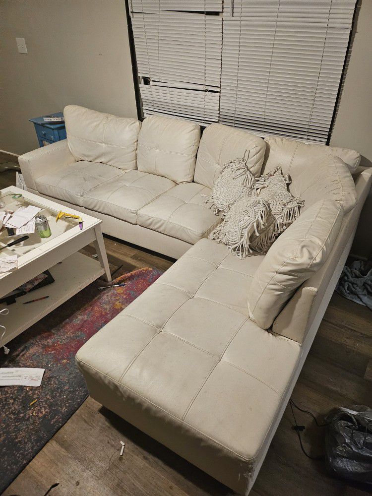 White Leather Sectional And 
