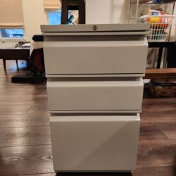 3-Drawer Light Gray Metal Letter Width 15 in. W Mobile Pedestal File Cabinet Box-Box-File, 27" H, 29" long, clean and good condition 