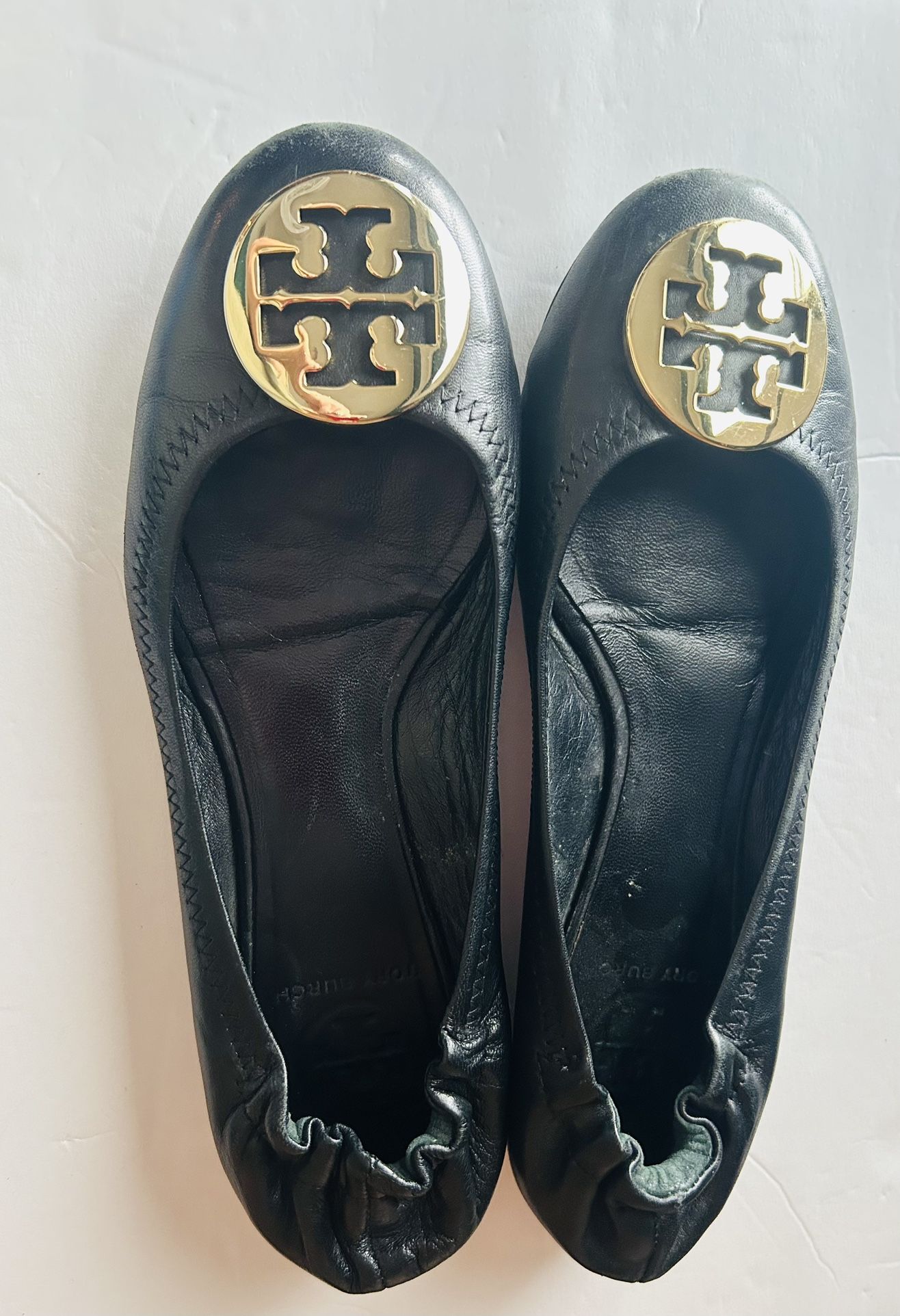 Tory Burch Minnie Blue Leather Travel Ballet Flats Shoes Womens Size 9