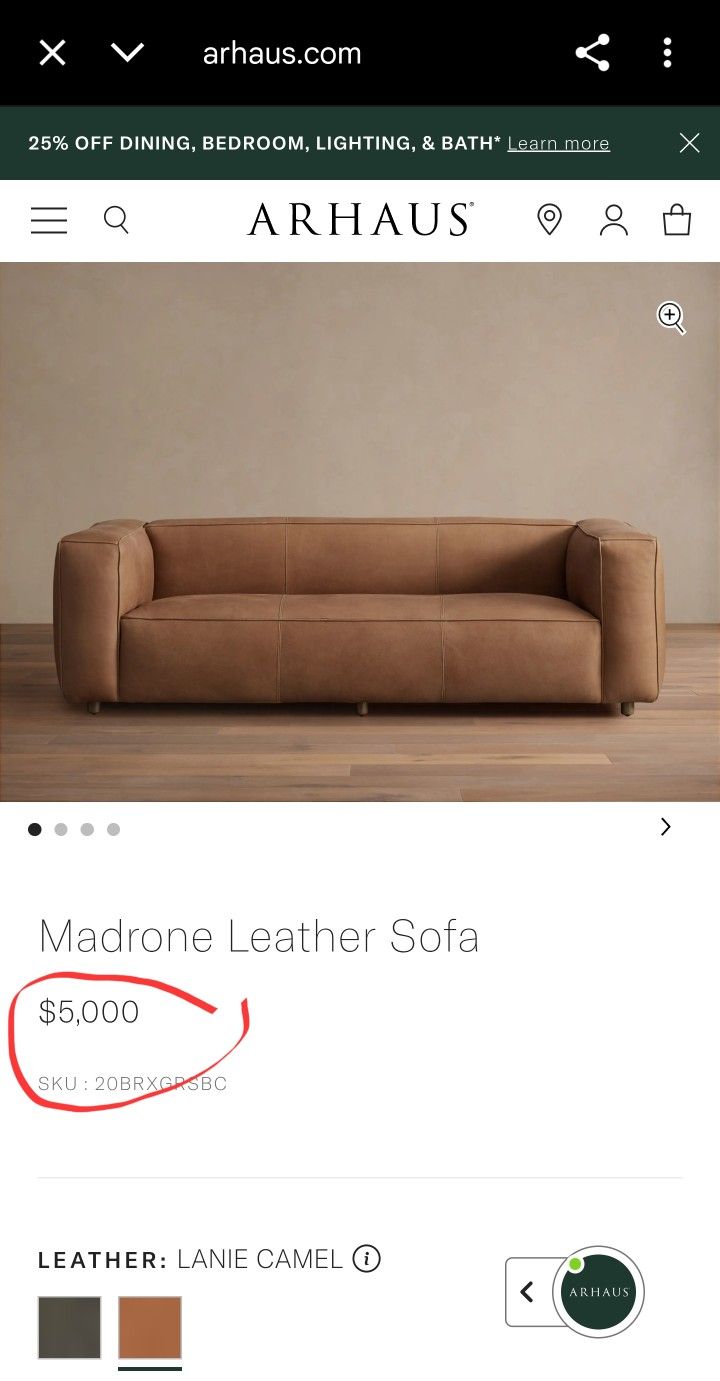 ARHAUS Madrone Leather Sofa