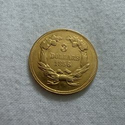3 Dollars American Gold Coin 1856 Rare 