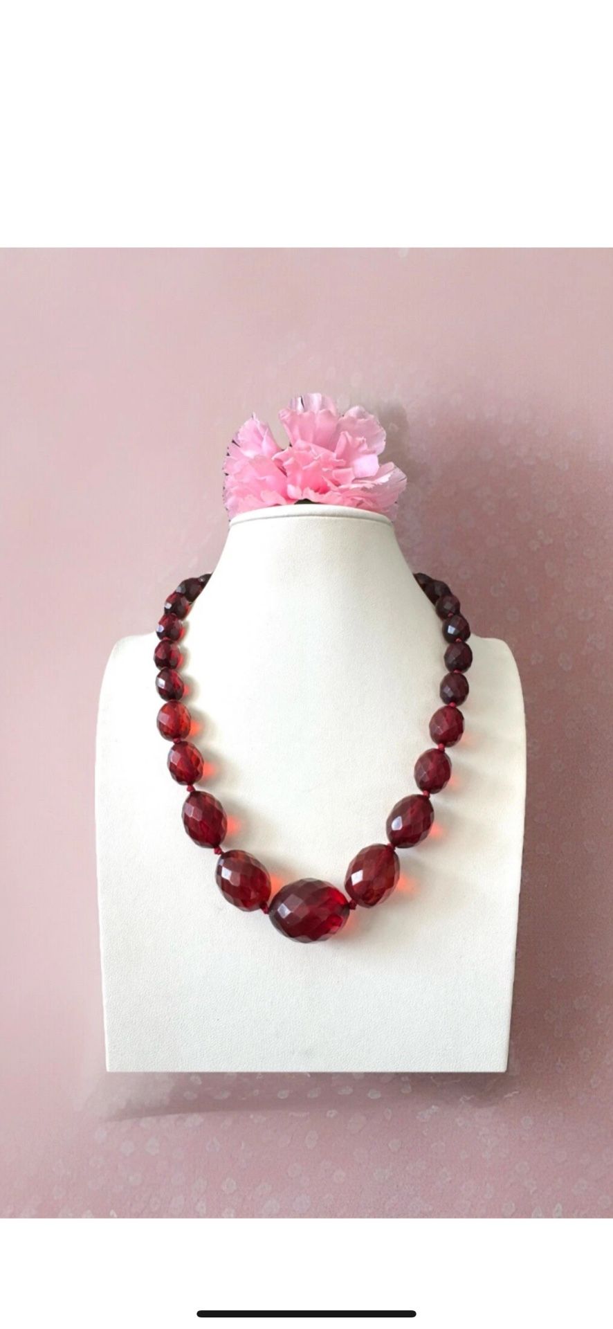 Vintage & Stunning Art Deco Cherry Amber Bakelite Faceted & Graduated Necklace 20βin & 55grams
