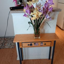 Long Wooden End Table With Middle Drawer 
