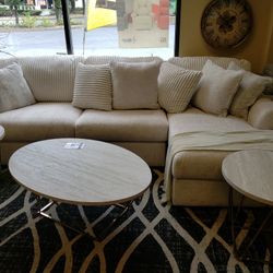 New Sectional Sofa White Soft Fabric 