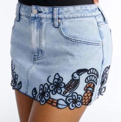 Madeira Embroidered Eyelet Denim Micro Mini Skirt - Light Wash