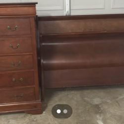 Solid Cherry Wood Sleigh Bed & Matching Dresser – Real Wood 