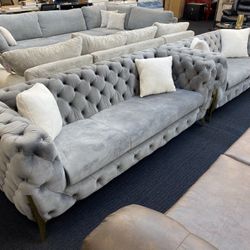 ❗️New Gray Velvet Sofa And Loveseat 