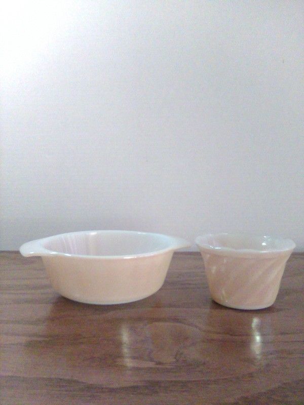 Vintage Peach Lustre Custard & Baking Dish Fire King
