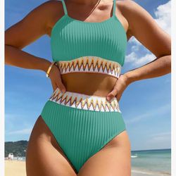High Waisted 2 PC Bathing Suit Teal  XL NWT