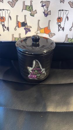 Halloween Witch Gnome Ceramic Jar with Lid