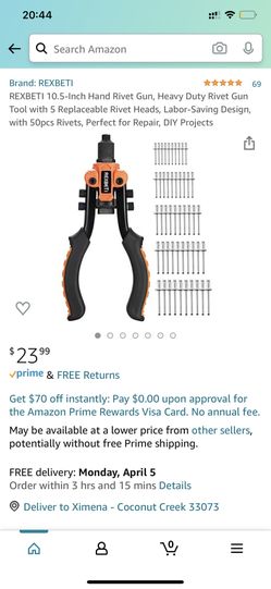REXBETI 10.5-Inch Hand Rivet Gun, Heavy Duty Rivet Gun Tool with 5 Replaceable Rivet Heads, Labor-Saving Design, with 50pcs Rivets, Perfect for Repair