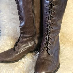 Women's Leather Boots Booties Designer Fashion By RALPH LAUREN lace-up Riding Tall 