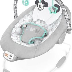 *NEW* Bright Starts Mickey Mouse Comfy Disney Baby Bouncer in Cloudscapes Includes -Toy Bar with 3 Cute Toys, Plays 7 Soothing Melodies