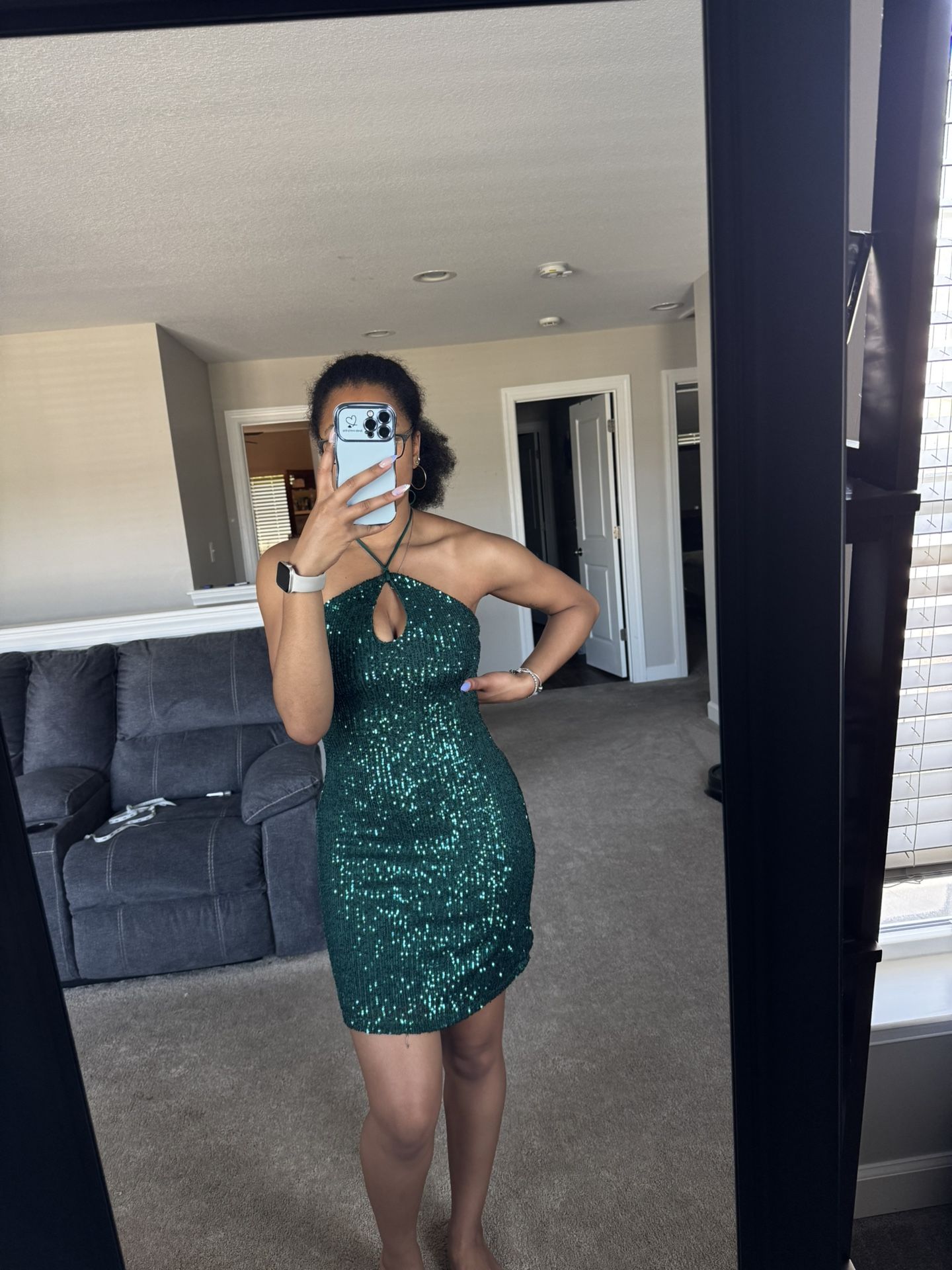 Kohl’s SO Junior’s Green Sequined Halter Mini Dress