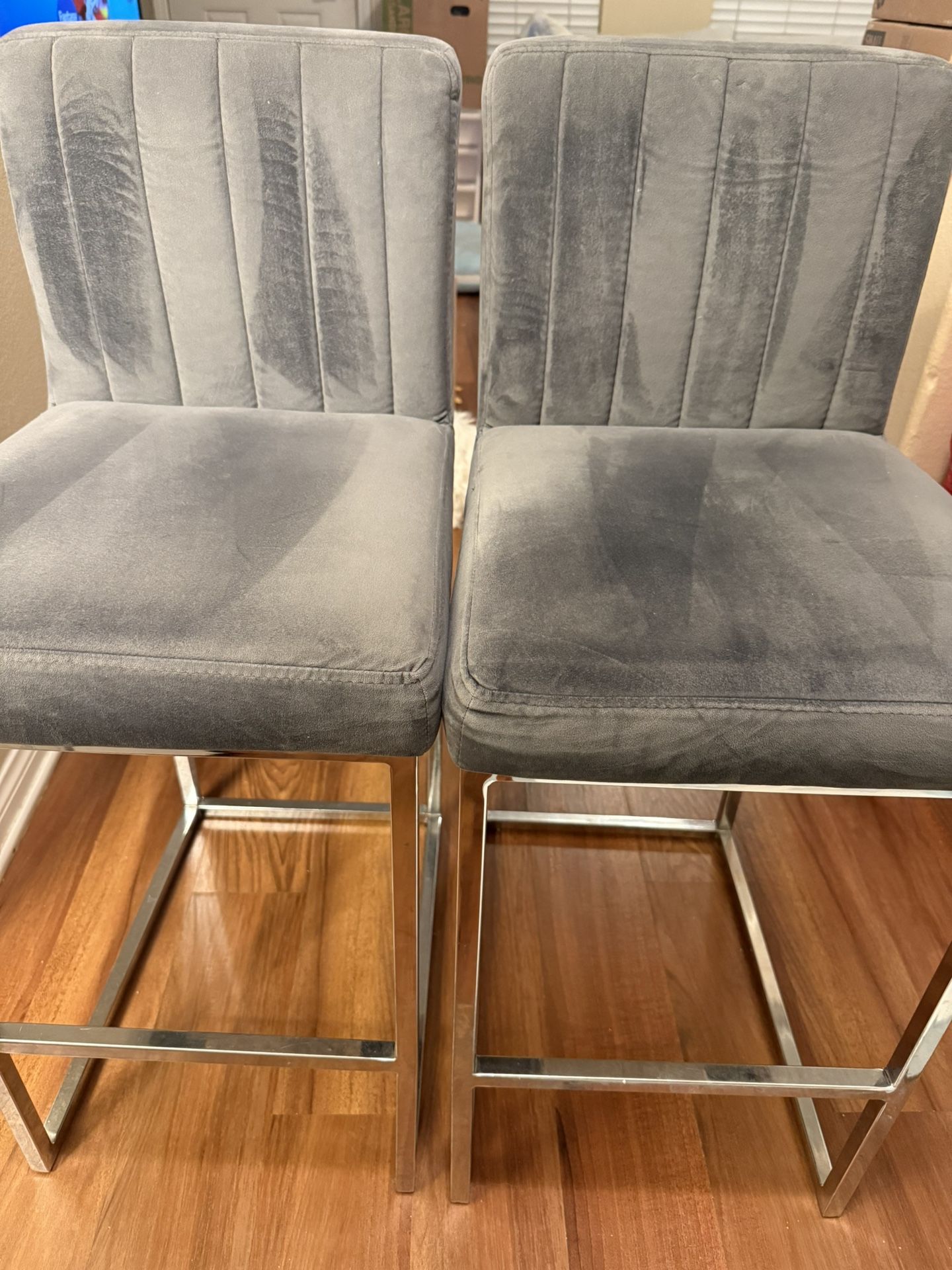 Grey Velvet Bar Stools