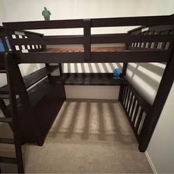 🛏️ Dark Brown Full-Size Loft Bed w/ Desk & Dresser