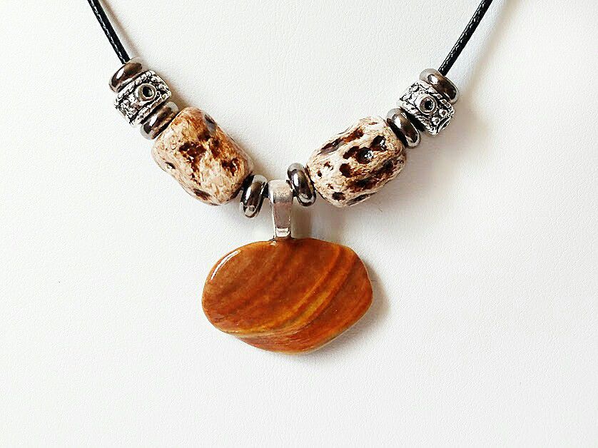 Shell Pendant Necklace With Handmade Clay Beads