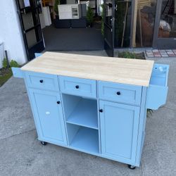 $180.00!! New Wooden Farmhouse Kitchen Island w/ Drop Leaf Countertop & Wheels Portable Rolling Island 