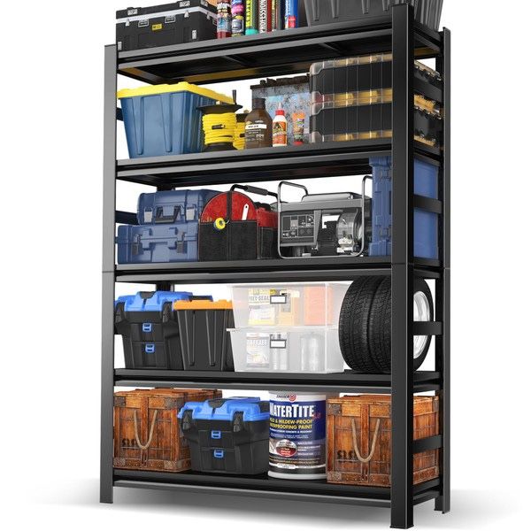 PRESTELION 78" H Garage Shelving,3000LBS Heavy Duty Garage Storage Shelves,Adjustable 5 Tier Metal Shelving Unit,for Garage Warehouse Basement Industr