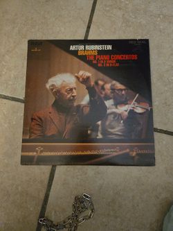 Artur Rubinstein performing the Brahms Piano Concertos No. 1 in D Minor and No. 2 in B-Flat on vinyl