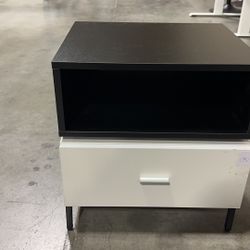 #021501 Manufactured Wood Nightstand with Open Storage Shelf and One drawer, with LED lights  (Black and white)