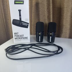 2 Shure MV7 Podcast Microphones (XLR) + 2  XLR Cables
