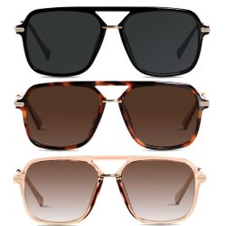 ANDWOOD Retro Square Sunglasses For Women Men Polarized Trendy Aviator 90s Pilot Shades Tortoise Sun Glasses