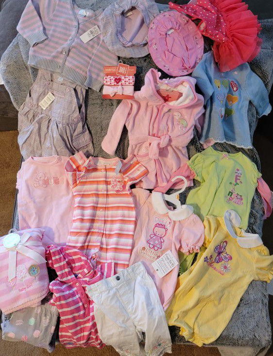 New 15 Pieces Baby Girl Clothing, Hats, Hair Pieces, Robe