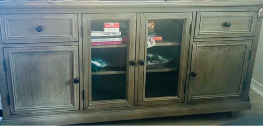 Gray Wood Buffet Sideboard with Glass Doors