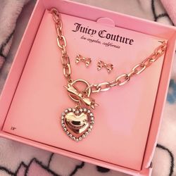 Juicy Couture Heart Charm Necklace and bow Earrings