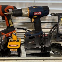 Lot Of Used Power Tools - Black And Decker & RYOBI Chargeable Drills/Chargers, & Table Saw