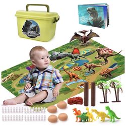 Dinosaur Toys- 28 PCS Educational Realistic Dinosaur Figures for 6 5 4 3 Years Old Boys Girls Kids with Activity Play Mat and Dinosaur Book (28pcs Din