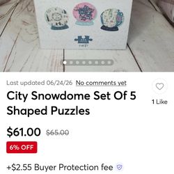 New Rare set 5 City Snowdome Shaped Puzzles 