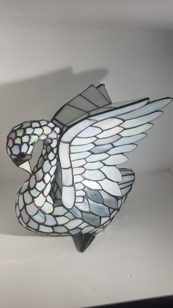 Vintage Stained Glass Swan Lamp Cover Only , no light