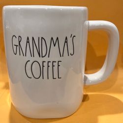 Rae Dunn "GRANDMA'S COFFEE" White Ceramic Mug 16 oz Artisan, Microwave Safe