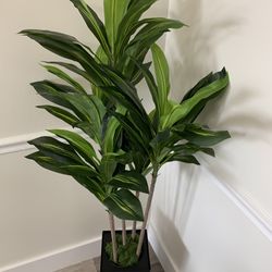 Artificial Dracaena Tree 5 FT- Faux Tree With Black Tall Planter- Fake Tropical Yucca Floor Plant Potted