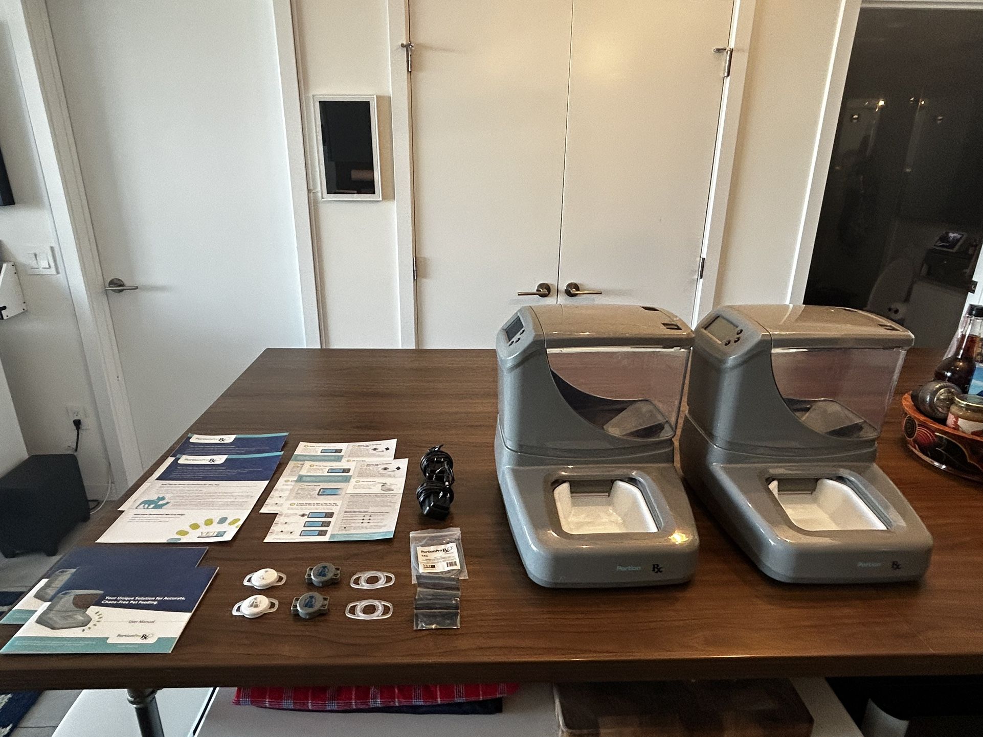 PortionPro RX Automatic Pet Feeders (Set of 2) + RFID Tags + Extras – Clean & Working