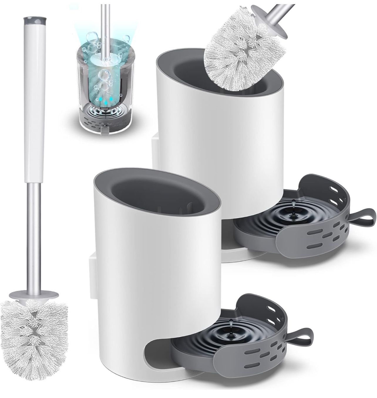 Toilet Brush and Holder Set 2 Pack, Domi-patrol Toilet Bowl Brush and Holder White, Hard Bristles Toilet Cleaning Brushes for Bathroom with Holder, An